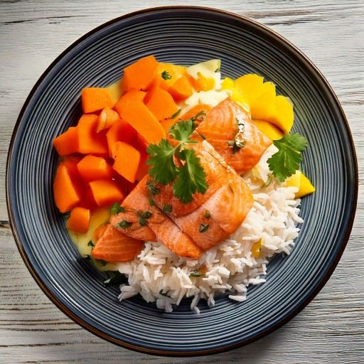 Le colombo de saumon au lait de coco et aux petits légumes va vous régaler